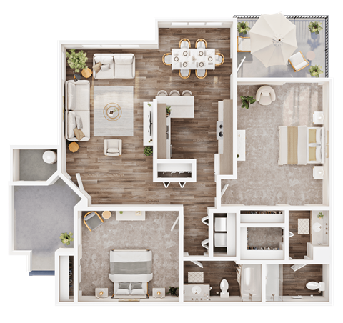 Floor plan for 2 beds, 2 baths, 1149 sqft